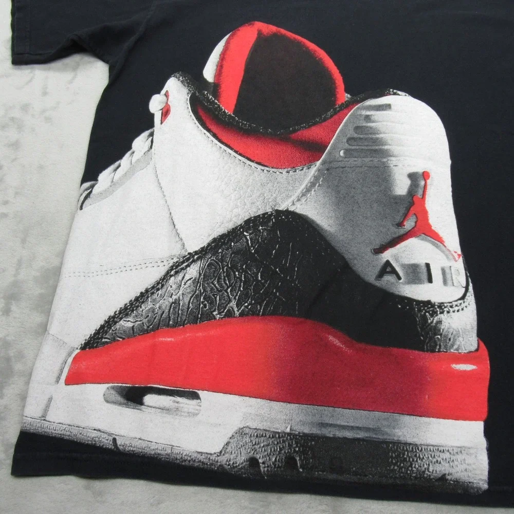 Air Jordan Shirt Men Large Black Cotton Graphic Print Short Sleeve Fade VTG RARE